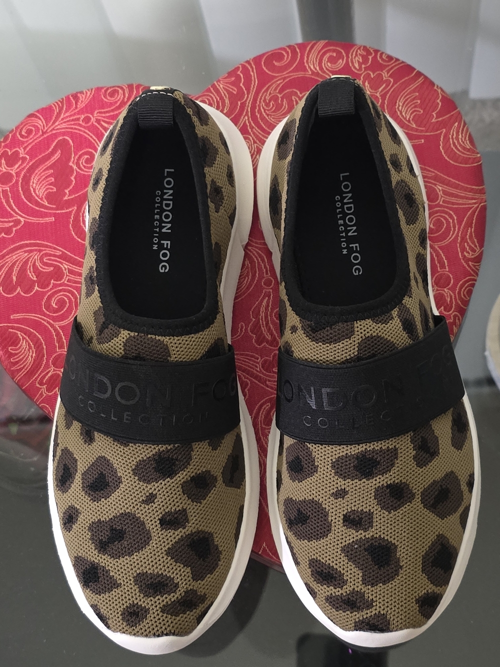 London Fog Leopard Print Slip-On Sneakers - Olive/Tan/Black